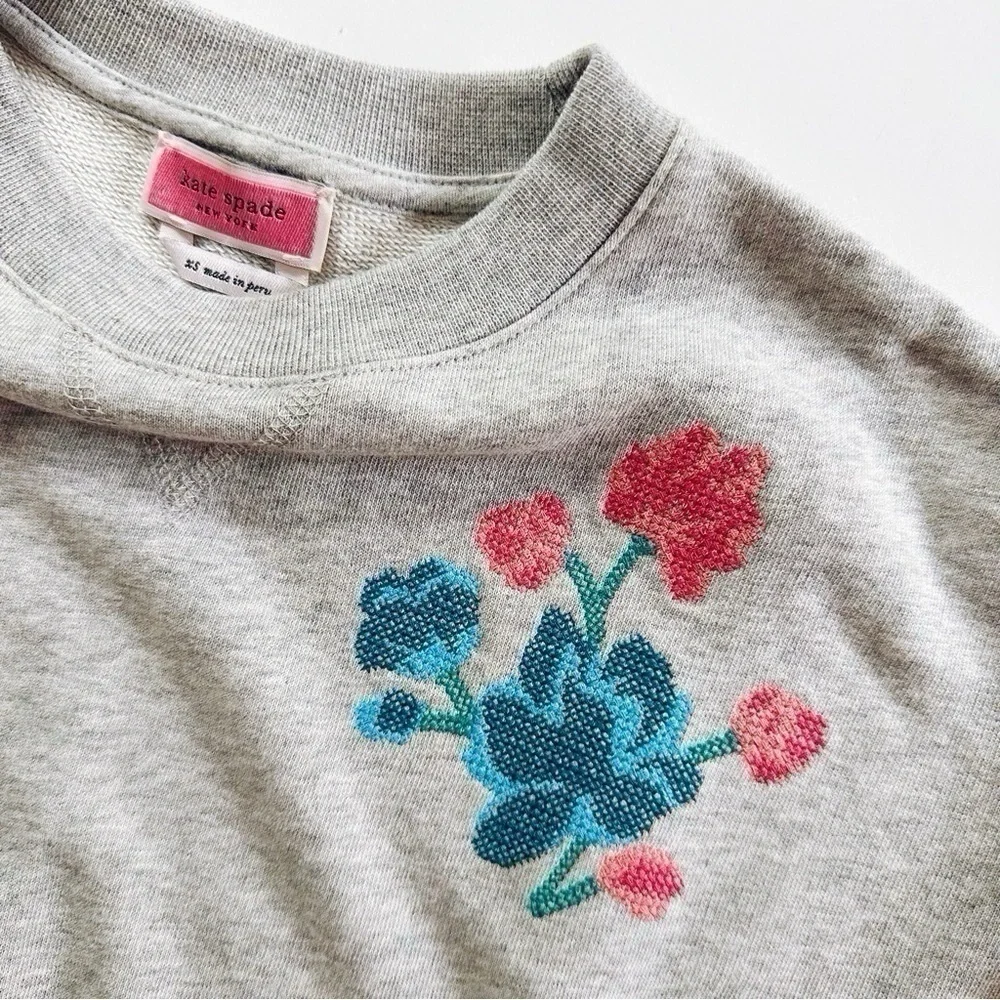 Kate Spade Floral Embroidered Sweatshirt Grey Melange